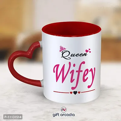 Gift Arcadia Ceramic King Hubby & Queen Wifey Heart Handle Coffee Mug - 2 Pieces, Red, 330ml (A295)-thumb3