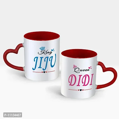 Gift Arcadia Ceramic King Jiju & Queen Didi Heart Handle Coffee Mug - 2 Pieces, Red, 330ml (A294)