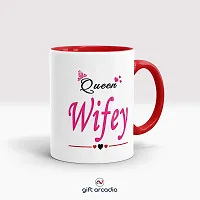 Gift Arcadia Ceramic King Hubby and Queen Wifey Coffee Mug - 2 Pieces, Red, 330ml (A295)-thumb1
