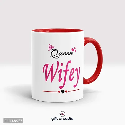 Gift Arcadia Ceramic King Hubby and Queen Wifey Coffee Mug - 2 Pieces, Red, 330ml (A295)-thumb2