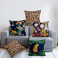 Gift Arcadia Satin Panther Decorative Pillow | Cushion Cover, Set of 5, CC5A003 (16 Inch x 16 Inch with Fillers)-thumb1