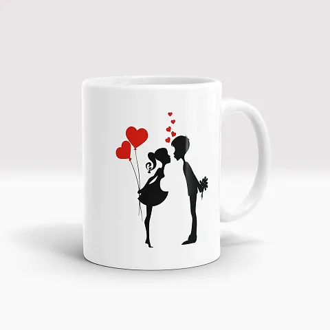 Gift Arcadia Kissing Couple Cartoon Printed Coffee Mug, Best Gift for Couple, Husband and Wife, 330ml, (A224)