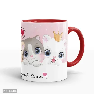 Gift Arcadia Ceramic Cute Kittens Coffee Mug - 1 Piece, Red, 330ml (A002)