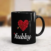 Gift Arcadia Ceramic Hubby & Wifey Rose Petals Coffee Mug - 2 Pieces, Black, 330ml (A131)-thumb1