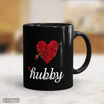 Gift Arcadia Ceramic Hubby & Wifey Rose Petals Coffee Mug - 2 Pieces, Black, 330ml (A131)-thumb2