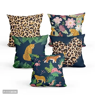 Gift Arcadia Satin Panther Decorative Pillow | Cushion Cover, Set of 5, CC5A003 (16 Inch x 16 Inch with Fillers)