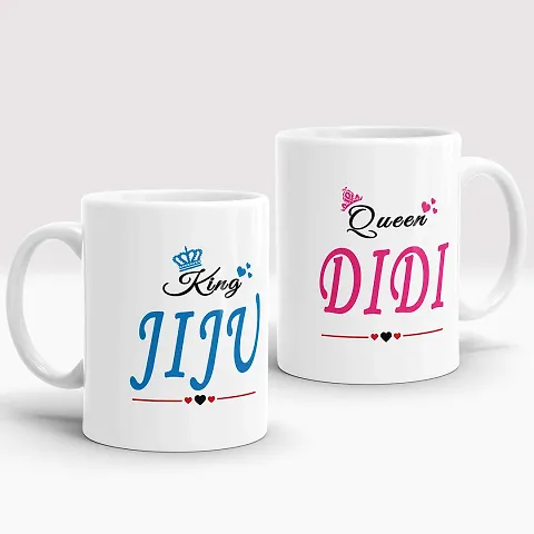 Gift Arcadia King Jiju & Queen Didi Printed Coffee Mug | Best Gift for Sister and Jiju, Coffee Mug for Didi and Jiju, 330Ml, (Set of 2) (A294)