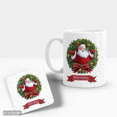 Gift Arcadia Ceramic Merry Christmas Coffee Mug with Coaster - 1 Piece, White, 330ml (COM005)-thumb0