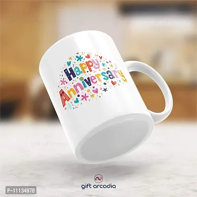 Gift Arcadia Ceramic Happy Anniversary Coffee Mug - 2 Pieces, White, 330ml (A308)-thumb3