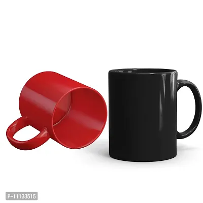 Gift Arcadia Ceramic Coffee Mugs - 2 Pieces, 350ml (Black & Red)-thumb0