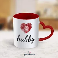 Gift Arcadia Ceramic Hubby & Wifey Heart Handle Coffee Mug - 2 Pieces, Red, 330ml (A015)-thumb1