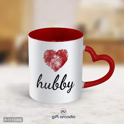 Gift Arcadia Ceramic Hubby & Wifey Heart Handle Coffee Mug - 2 Pieces, Red, 330ml (A015)-thumb2