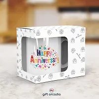 Gift Arcadia Ceramic Happy Anniversary Coffee Mug - 2 Pieces, White, 330ml (A308)-thumb4