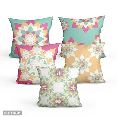 Gift Arcadia Satin Flower Decorative Pillow | Cushion Cover, Set of 5, CC5A002 (12 Inch x 12 Inch)-thumb2