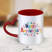 Gift Arcadia Ceramic Happy Anniversary Heart Handle Coffee Mug - 2 Pieces, Red, 330ml (A308)-thumb2