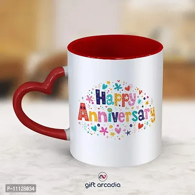 Gift Arcadia Ceramic Happy Anniversary Heart Handle Coffee Mug - 2 Pieces, Red, 330ml (A308)-thumb3