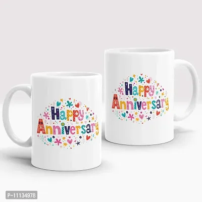 Gift Arcadia Ceramic Happy Anniversary Coffee Mug - 2 Pieces, White, 330ml (A308)-thumb0