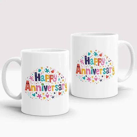 Gift Arcadia Happy Anniversary Printed Coffee Mug, Best Gift for Couple, Husband and Wife - (330Ml) (Set of 2) (A308)