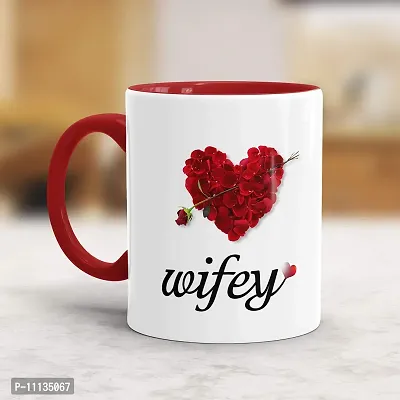 Gift Arcadia Ceramic Hubby & Wifey Rose Petals Coffee Mug - 2 Pieces, Red, 330ml (A131)-thumb3