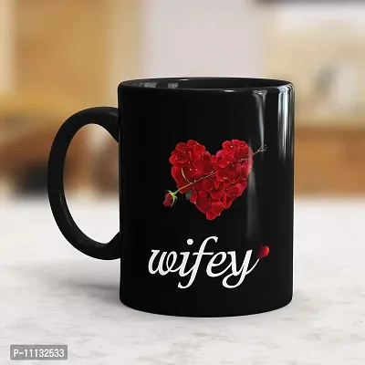 Gift Arcadia Ceramic Hubby & Wifey Rose Petals Coffee Mug - 2 Pieces, Black, 330ml (A131)-thumb3