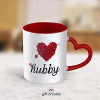 Gift Arcadia Ceramic Hubby & Wifey Rose Petals Heart Handle Coffee Mug - 2 Pieces, Red, 330ml (A131)-thumb1