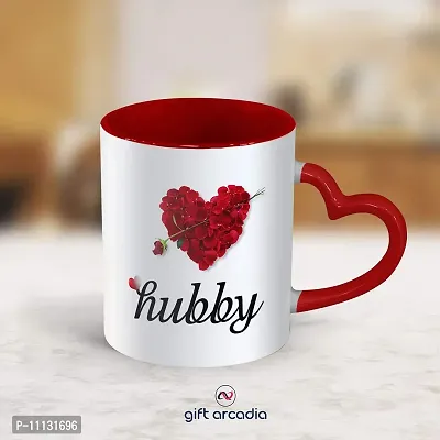 Gift Arcadia Ceramic Hubby & Wifey Rose Petals Heart Handle Coffee Mug - 2 Pieces, Red, 330ml (A131)-thumb2