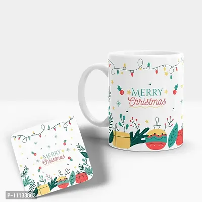 Gift Arcadia Ceramic Merry Christmas Coffee Mug with Coaster - 1 Piece, White, 330ml (COM006)