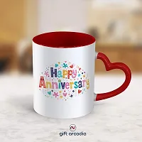 Gift Arcadia Ceramic Happy Anniversary Heart Handle Coffee Mug - 2 Pieces, Red, 330ml (A308)-thumb1