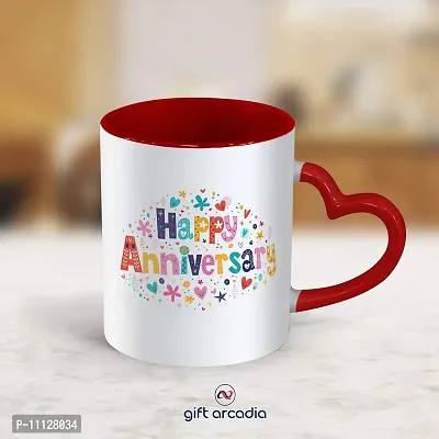 Gift Arcadia Ceramic Happy Anniversary Heart Handle Coffee Mug - 2 Pieces, Red, 330ml (A308)-thumb2