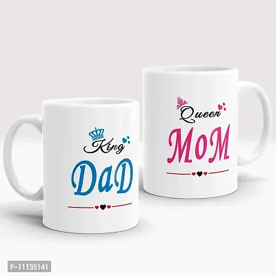 Gift Arcadia Ceramic King Dad & Queen Mom Coffee Mug - 2 Pieces, White, 330ml (A293)