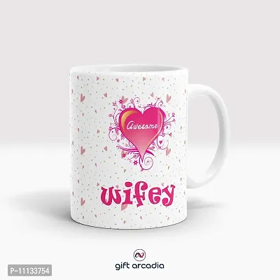 Gift Arcadia Ceramic Hubby Wifey Coffee Mug - 2 Pieces, White, 330ml (A287)-thumb2