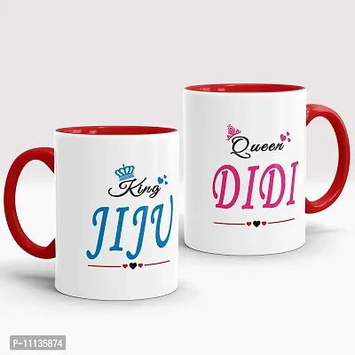 Gift Arcadia Ceramic King Jiju & Queen Didi Coffee Mug - 2 Pieces, Red, 330ml (A294)