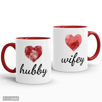 Gift Arcadia Ceramic Hubby & Wifey Coffee Mug - 2 Pieces, Red, 330ml (A015)