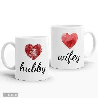 Gift Arcadia Ceramic Hubby and Wifey Coffee Mug - 2 Piece (White)-thumb0