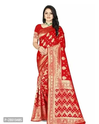 Stylish Red Silk Blend Saree with Blouse piece For Women