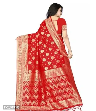 Stylish Red Silk Blend Saree with Blouse piece For Women-thumb2