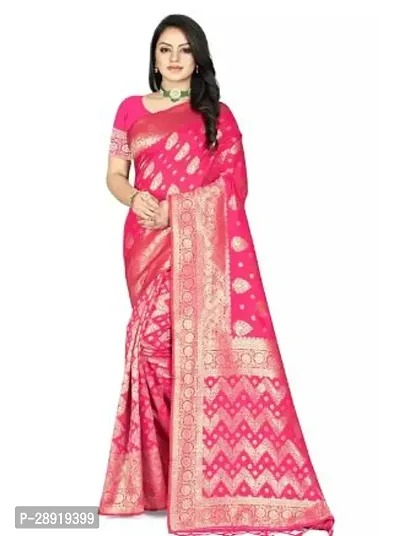 Stylish Pink Silk Blend Saree with Blouse piece For Women-thumb0