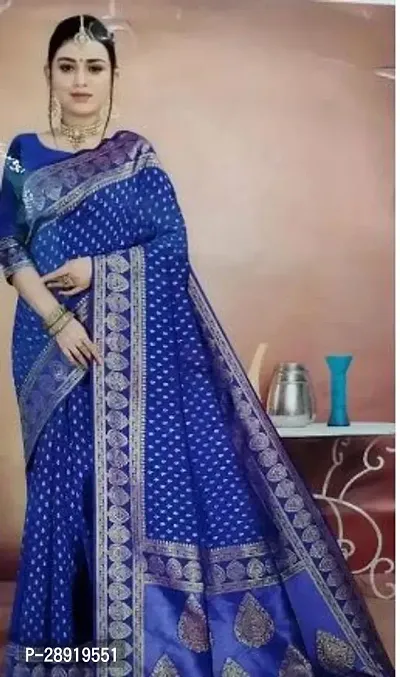 Stylish Navy Blue Art Silk Saree with Blouse piece For Women