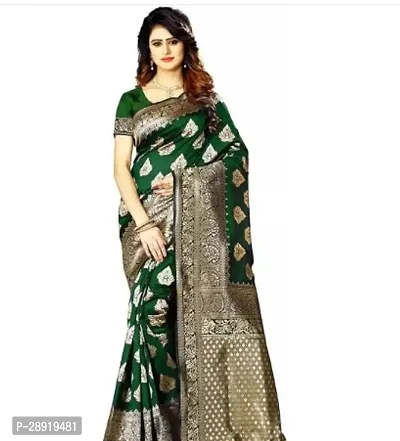 Stylish Green Art Silk Saree with Blouse piece For Women-thumb0