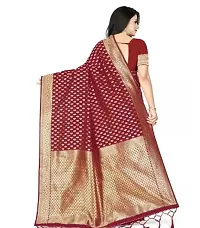 Stylish Maroon Silk Blend Saree with Blouse piece For Women-thumb1