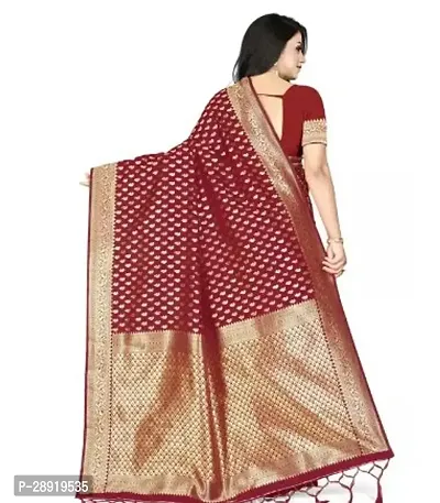 Stylish Maroon Silk Blend Saree with Blouse piece For Women-thumb2