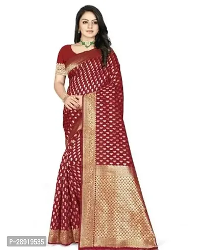 Stylish Maroon Silk Blend Saree with Blouse piece For Women-thumb0