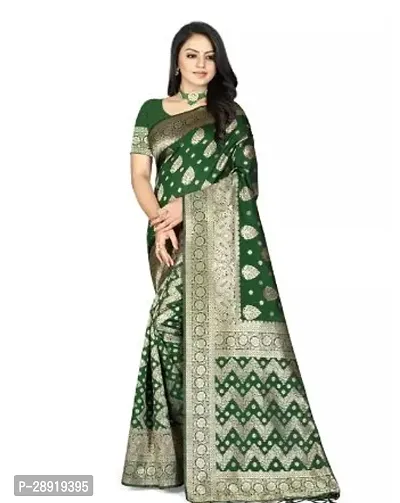 Stylish Green Silk Blend Saree with Blouse piece For Women-thumb0