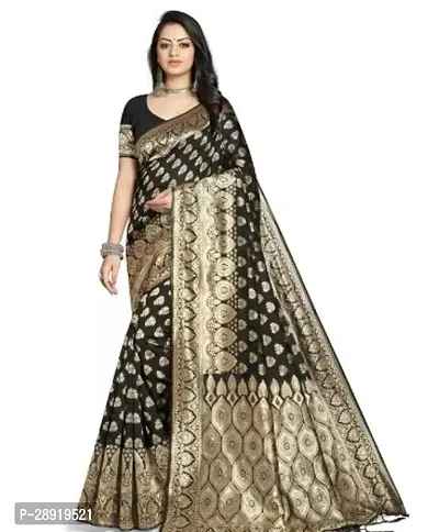 Stylish Black Art Silk Saree with Blouse piece For Women-thumb0