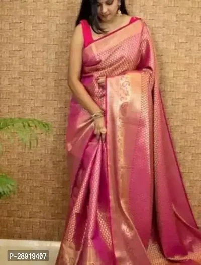 Stylish Pink Art Silk Saree with Blouse piece For Women-thumb0