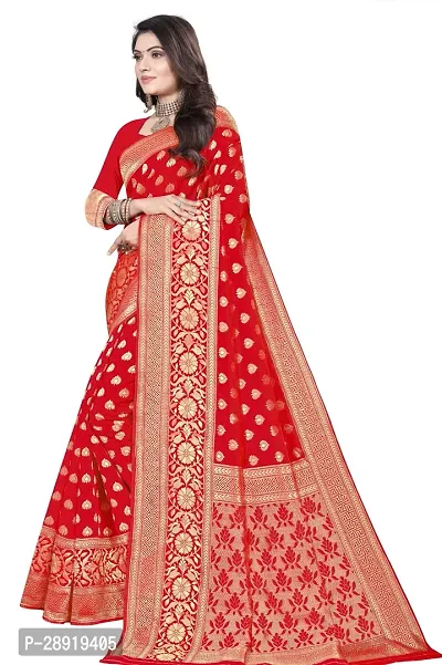 Stylish Red Silk Blend Saree with Blouse piece For Women-thumb3