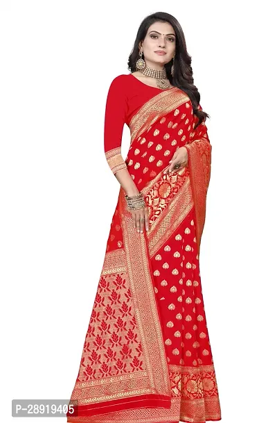 Stylish Red Silk Blend Saree with Blouse piece For Women-thumb4