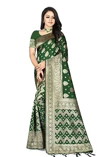 Stylish Green Silk Blend Saree with Blouse piece For Women-thumb3