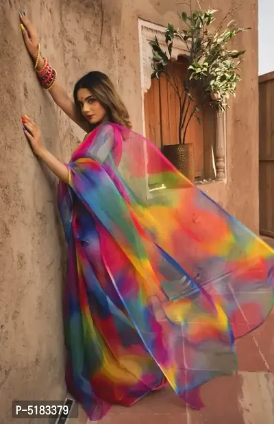 New Trendy Organza Multicoloured Saree with Blouse piece-thumb0