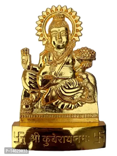 FLAIMYST Metal Gold Plated Lord Kuber Murti Statue Idol (Golden, Standard )-thumb0